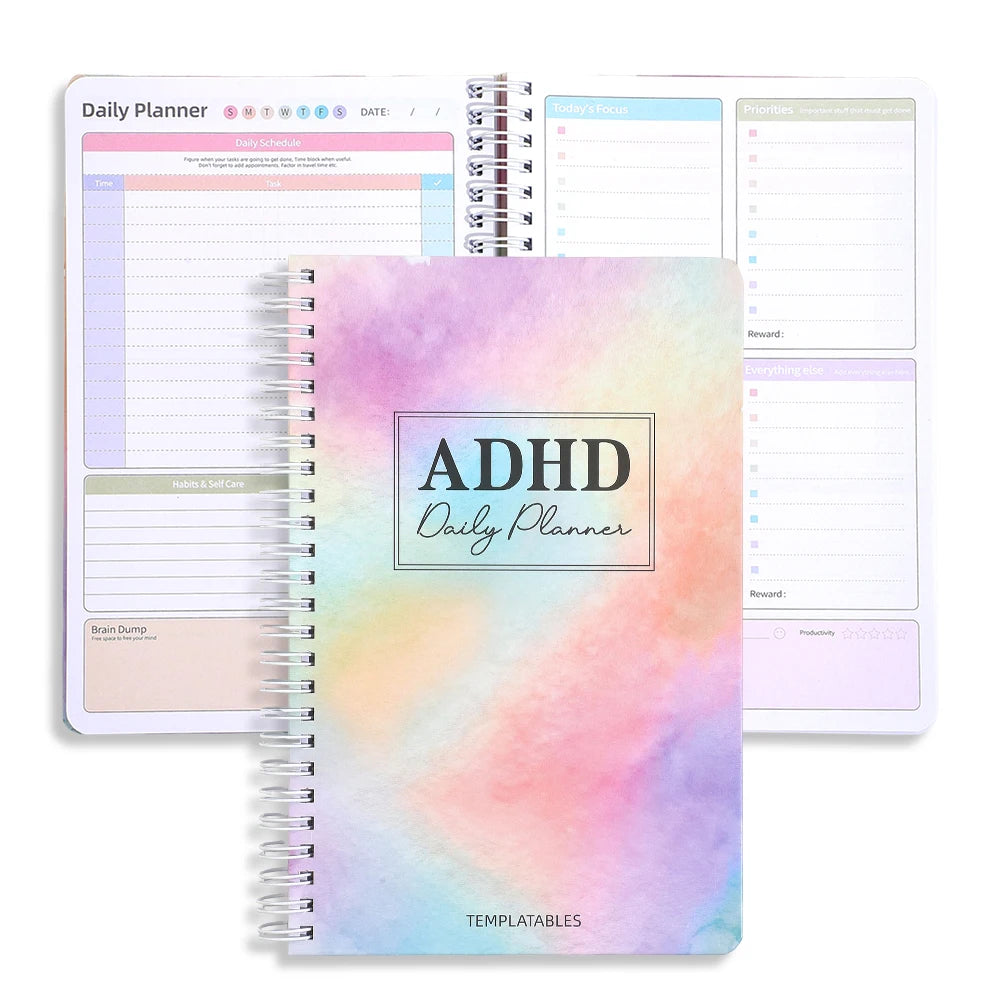 64 Sheets Undated ADHD Daily Focus Planner A5 Notebook with Stickers