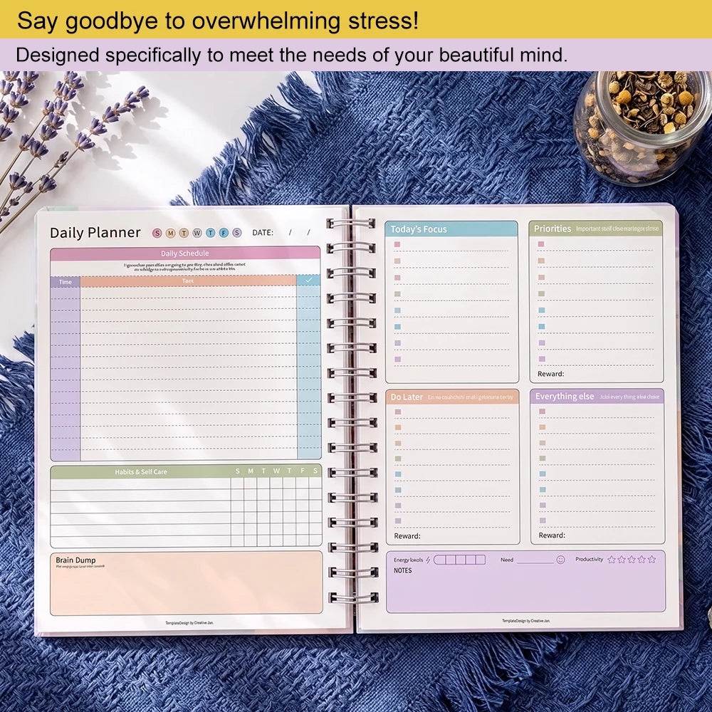 64 Sheets Undated ADHD Daily Focus Planner A5 Notebook with Stickers
